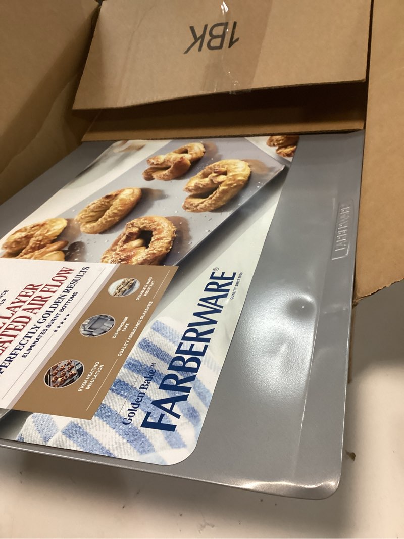Condition photo showing As Is for Farberware Insulated Bakeware Nonstick Cookie Baking Sheet, 15.5" x 20", Light Gray