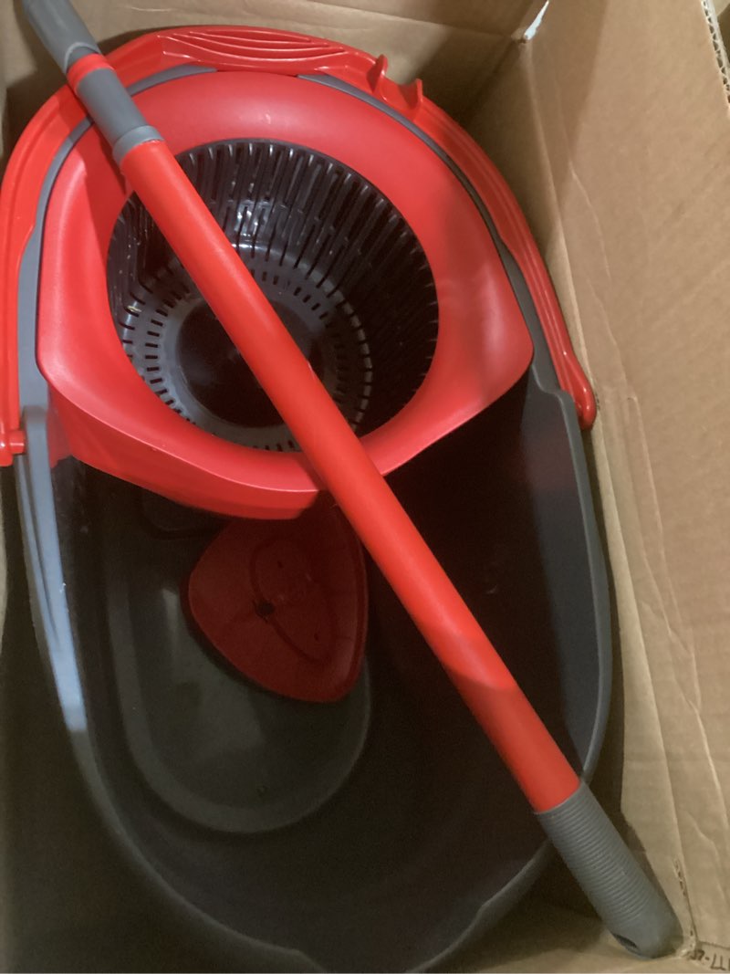 Condition photo showing As Is for O-Cedar EasyWring Microfiber Spin Mop, Bucket Floor Cleaning System, Red, Gray, Standard Easywring Spin Mop & Bucket