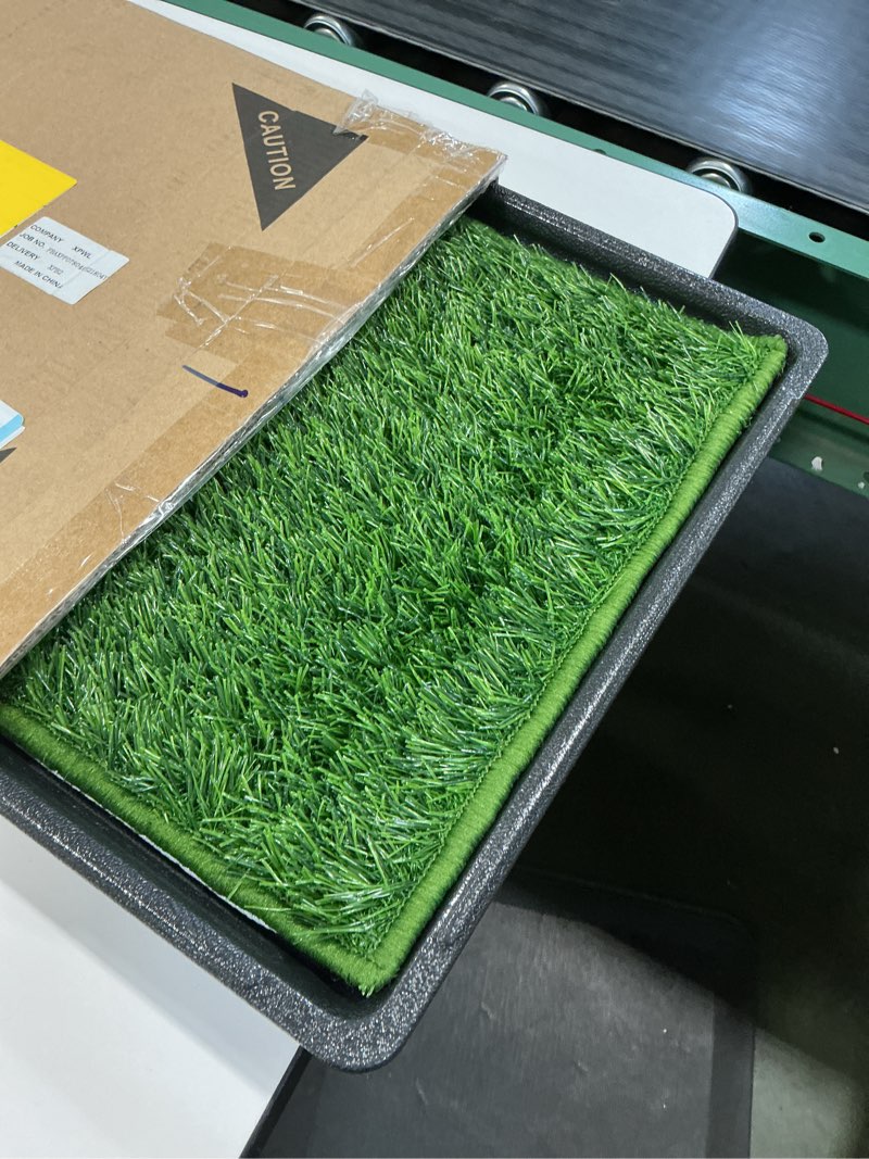Condition photo showing Good Condition for Dog Grass Pad with Tray Small 23" x 16", Ultra-Absorbent Artificial Grass Pad for Dogs Potty(No Grate)Grass Hemmed Edge for Indoor Potty Training Reusable Puppy Pads Dog Litter Box Balcony Small - 23”×16” for 3-10lbs Dog
