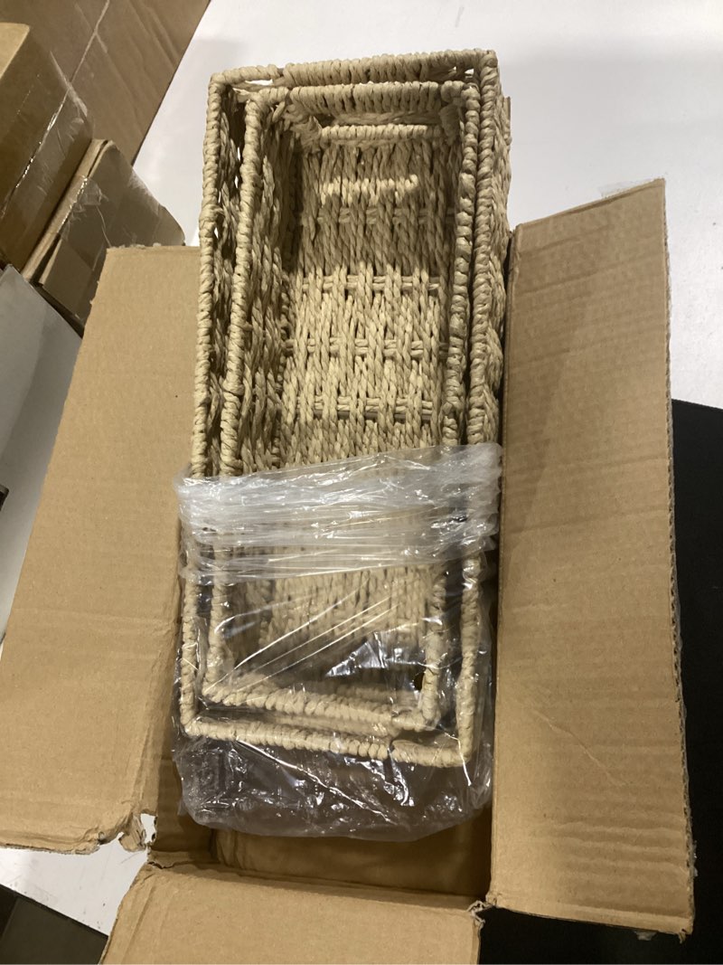 Condition photo showing Good Condition for dreamkey nesting paper rope storage baskets for organizing with handles - small handwoven toilet paper basket for back of toilet tank top - decorative storage baskets, 14 inch