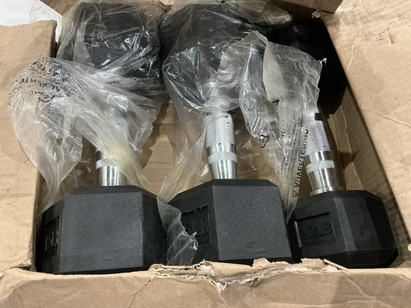 Condition photo showing As Is for fitvids dumbbell set with rack â€“ dumbbell + a-rack: 150lbs set â€“ black
