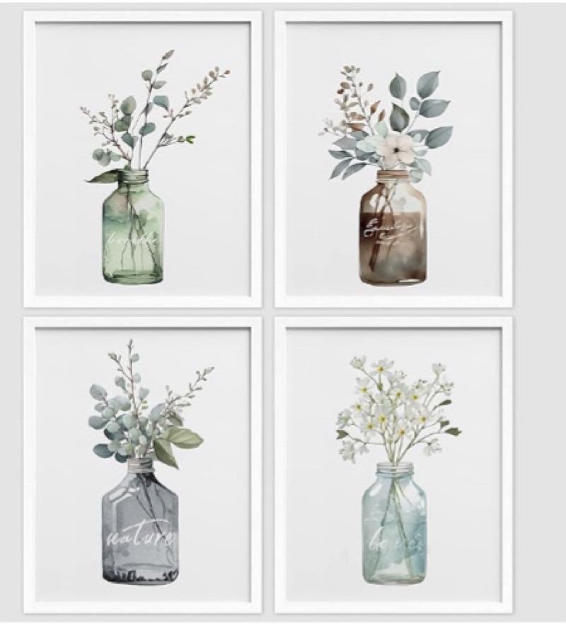 Bottled Plant Framed Pastel Forest Leaf Glass Vase Wall Art, Set Of 4 Nature Wilderness Wall Decor Prints, Botanical Floral Wall Decor For Living Room, Bedroom Framed 4 Pieces Print