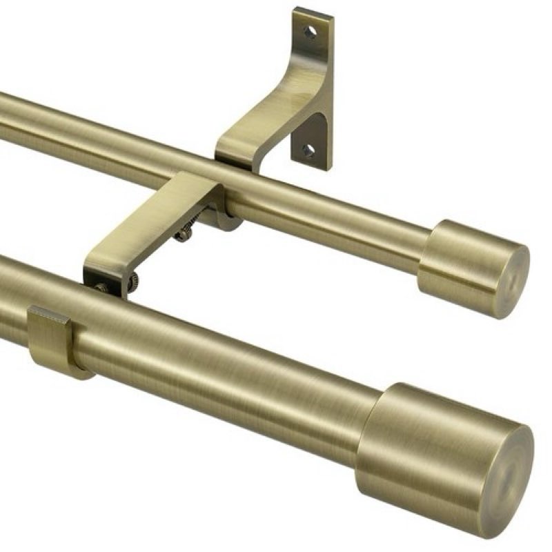 Antique Bronze Double Curtain Rods 36-72" with Cap Finials Adjustable Dual Cu