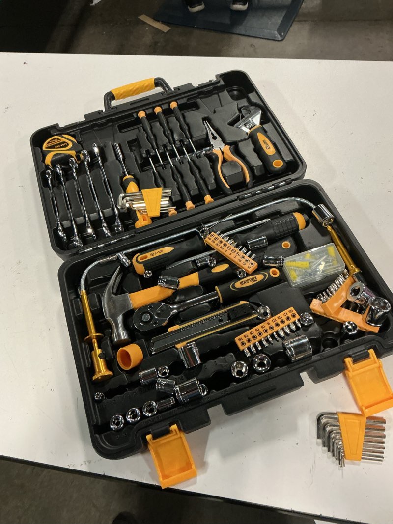 Condition photo showing Good Condition for koopool 159 piece tool set, tool box kit for mechanic and car, general household home tool kit, basic tool kit for home auto repair, with storage case black yellow