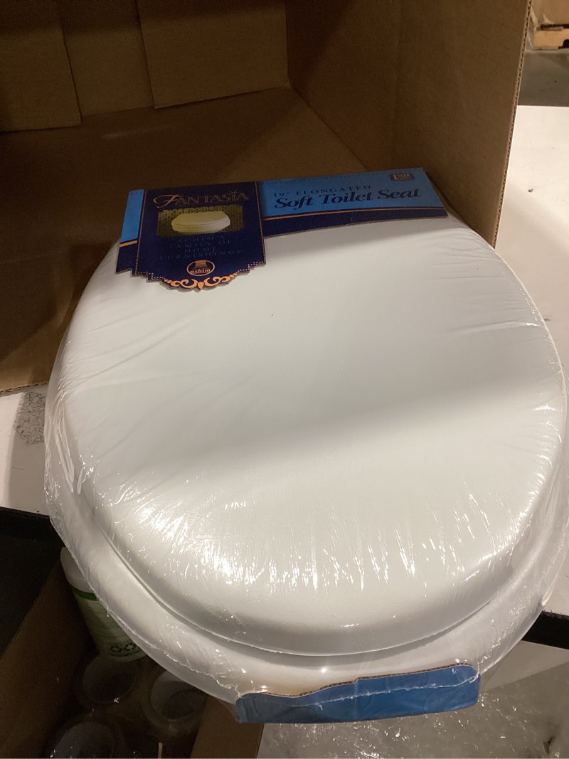 Condition photo showing New/Like New for Soft Elongated Vinyl Toilet Seat, White - 19 Inch Soft Vinyl Cover with Comfort Foam Cushioning - Fits All Elongated Size Fixtures - Easy to Install Fantasia by Achim Home Decor