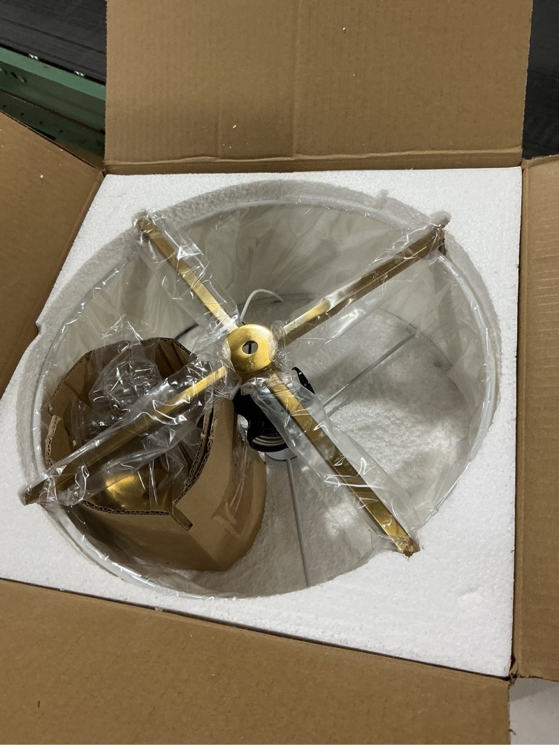 Condition photo showing Good Condition for 3-Light Semi Flush Mount Ceiling Light Fixture, 13.7" Gold Drum Light with White Fabric Shade, Modern Close to Ceiling Lamp for Living Room Bedroom Dining Room Kitchen Hallway Entry Foyer Brushed Gold + White Fabric