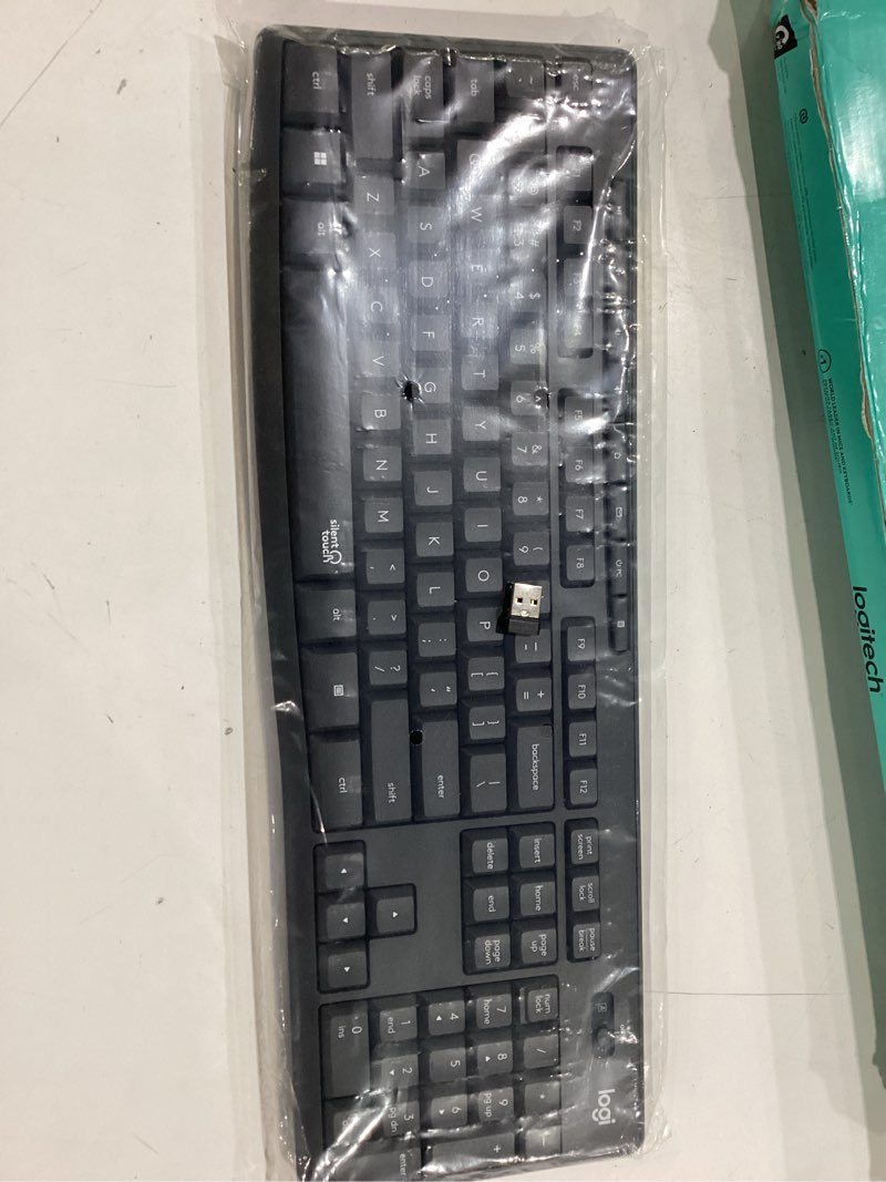 Condition photo showing As Is for *missing mouse* logitech mk295 wireless mouse & keyboard combo with silenttouch technology, full numpad, advanced optical tracking, lag-free wireless, 90% less noise - graphite