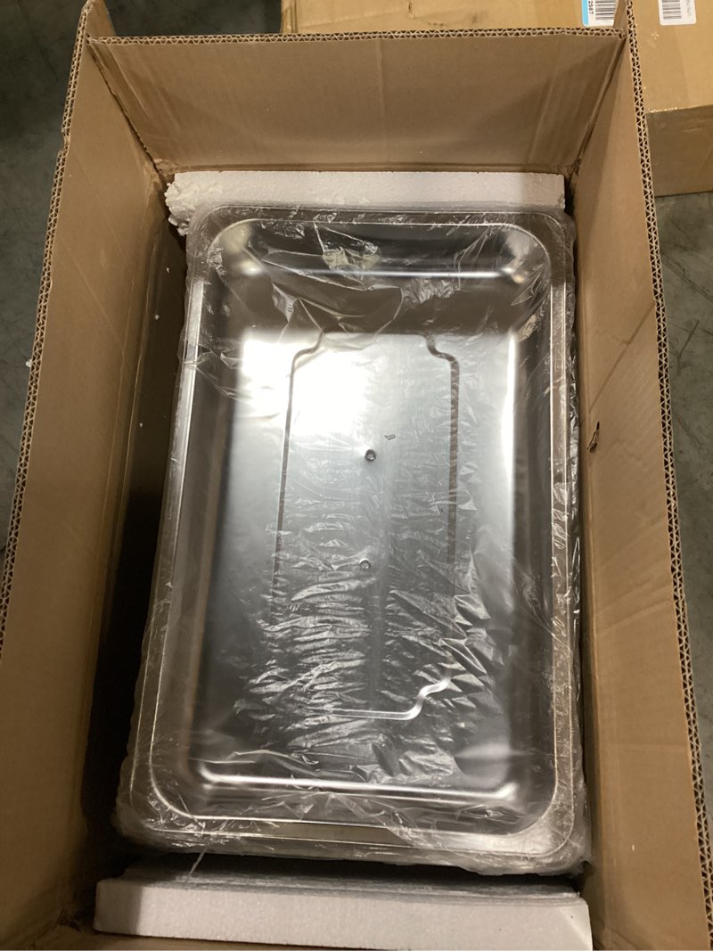 Condition photo showing New/Like New for 8 qt 4 pack full size stainless steel chafing dishes buffet set, silver rectangular catering chafer warmer set with trays pan lid folding frame stand for kitchen party banquet dining 4 pack - 1/1 pan