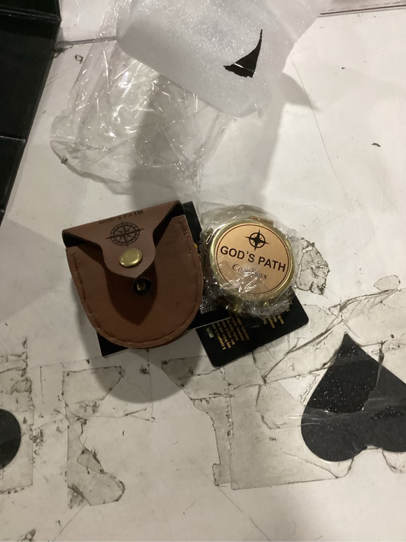Condition photo showing New/Like New for god's path compass – communion & confirmation gift for teenage boys | baptism religious gifts for men, christian, catholic, graduation | sentimental & inspirational present – greeting card included god's path - leather case