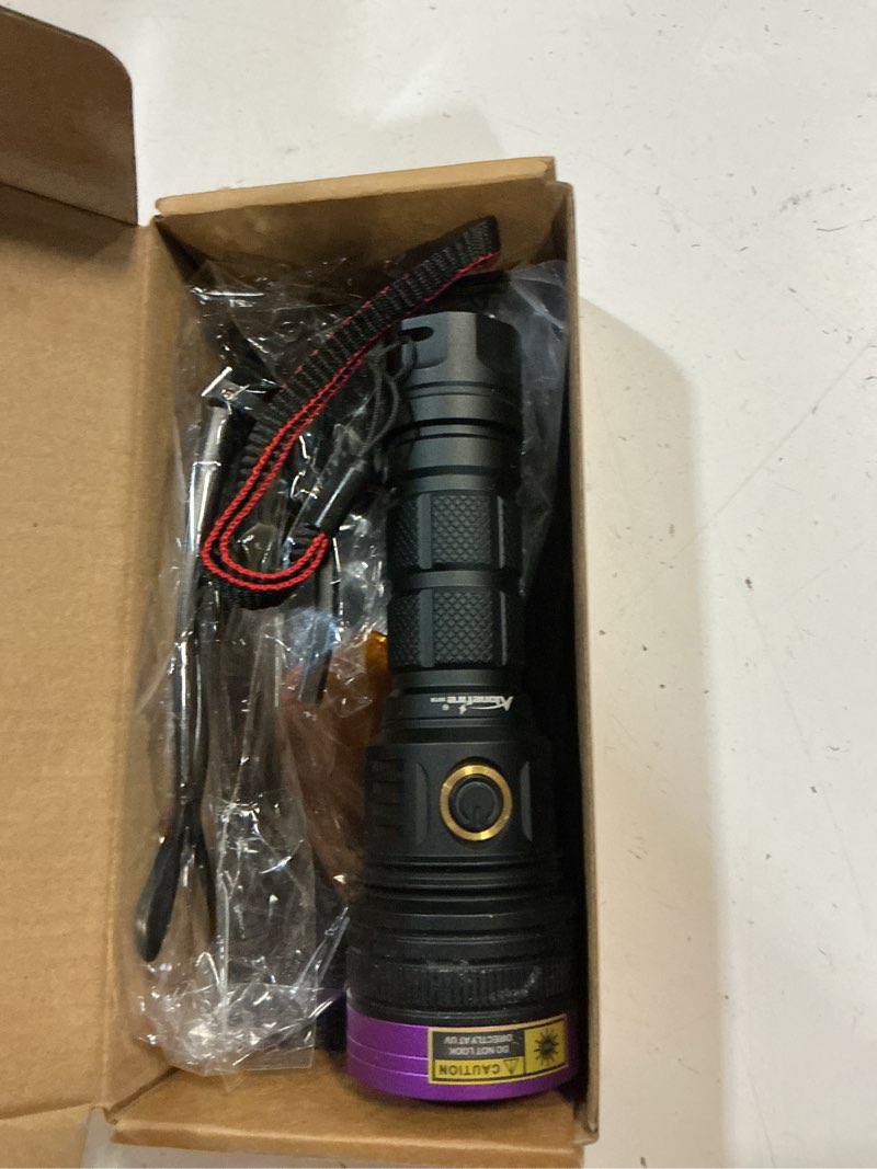 Condition photo showing Good Condition for alonefire sv18 12w 365nm uv flashlight powerful usb c rechargeable woods lamp black light for pet urine detection, resin curing, minerals, fishing,scorpion, bed bug with uv protective glasses,battery