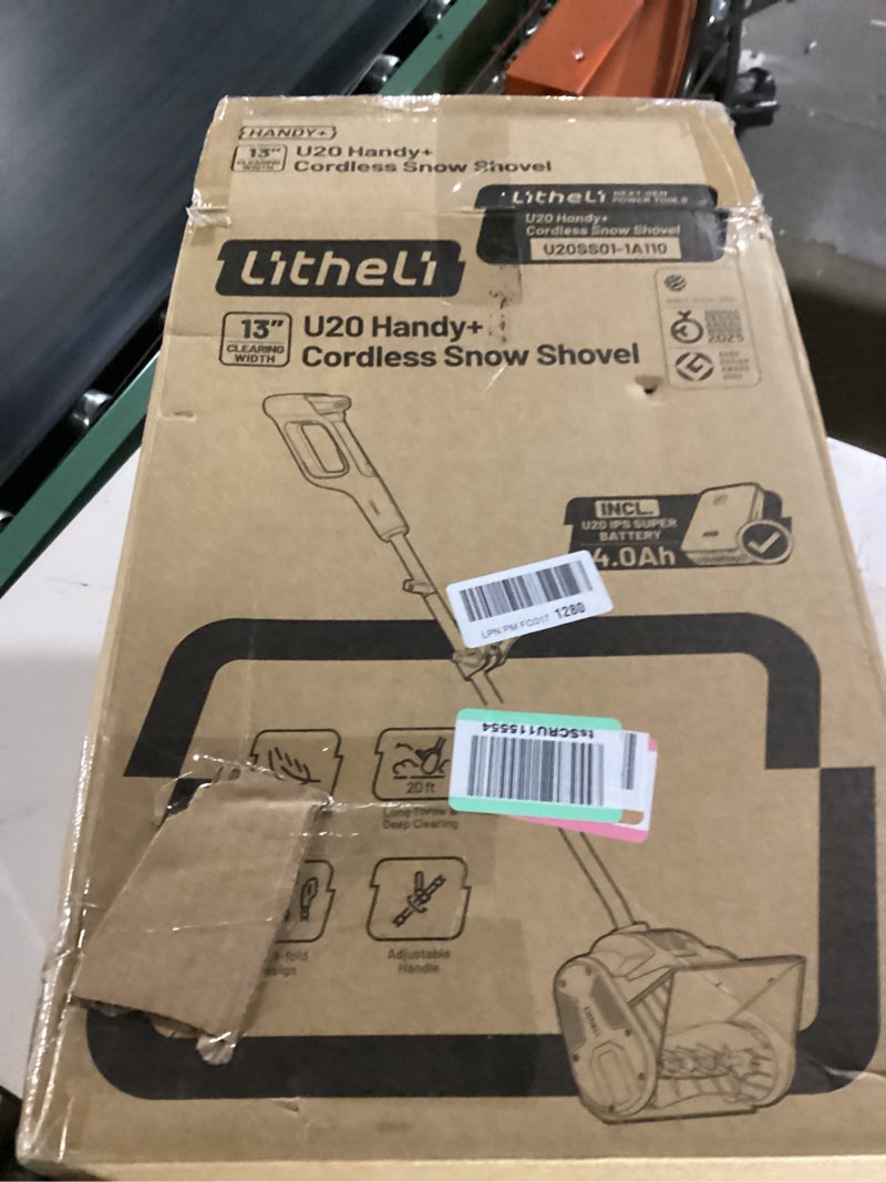 Condition photo showing New/Like New for litheli cordless snow shovel 20v, 13-inch lightweight electric power shovel for snow removal, includes 4.0 ah battery, easy to use snow blower for driveways, sidewalks, decks & patios u20 20v brushed snow shovel 13''