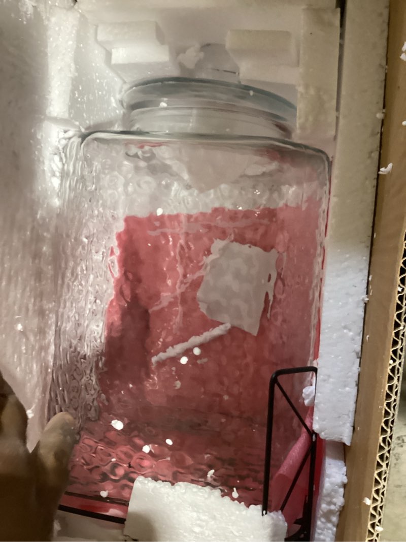 Condition photo showing Good Condition for 4.6 Gallon Glass Beverage Dispenser with Stand Beverage Dispensers with Ice Cylinder Steel Spigot Hanging Chalkboard Signs Drip Trays Drink Juice Dispenser with Lids for Party Wedding Kitchen