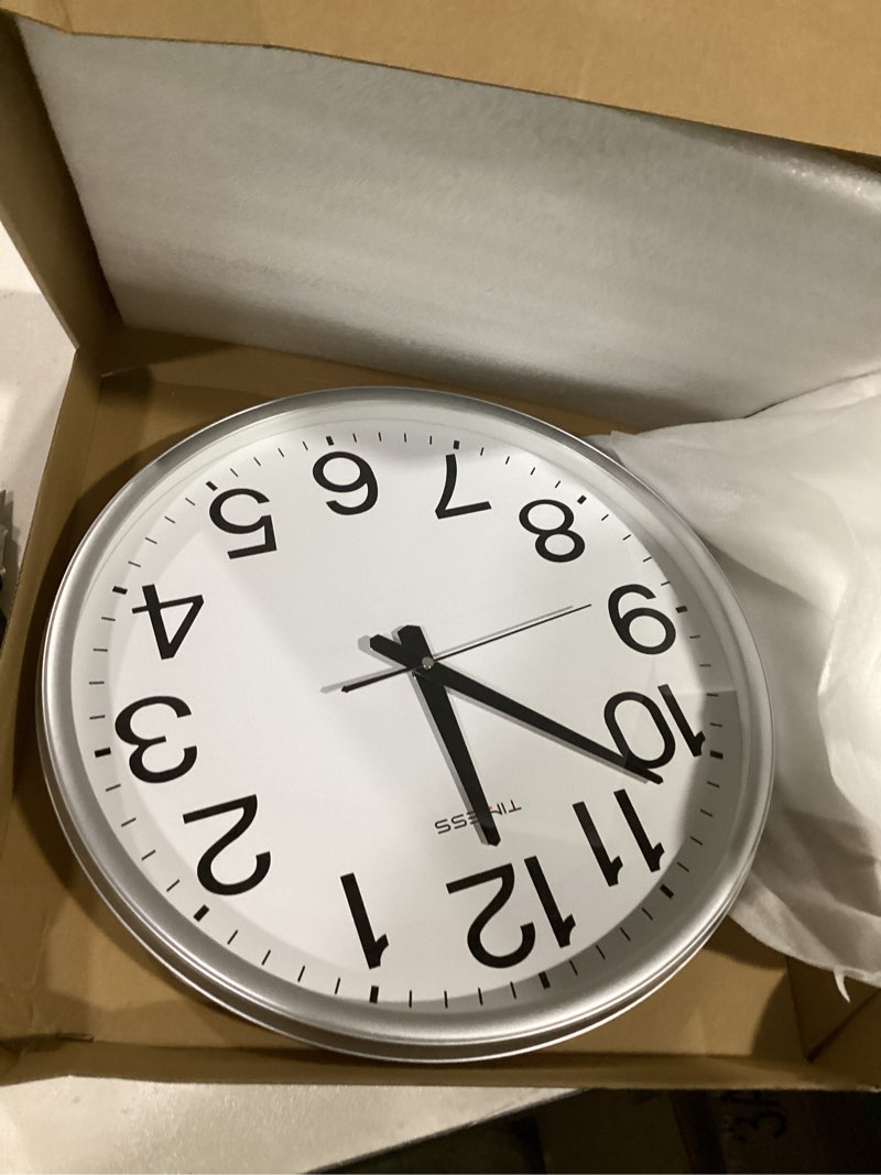 Condition photo showing As Is for Wall Clock, 16 Inch Large Dial Non-Ticking Silent Battery Operated Quality Analog, Ultra-Quiet Movement Quartz, Timeless Stylish Clock, Ideal Modern Home, Office Décor (Sliver) Sliver 16 Inch