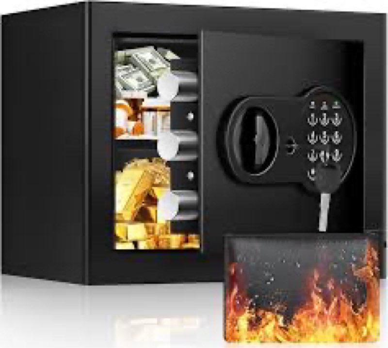 1.2 cub small fireproof safes for home use, digital home safe fireproof waterproof with programmable