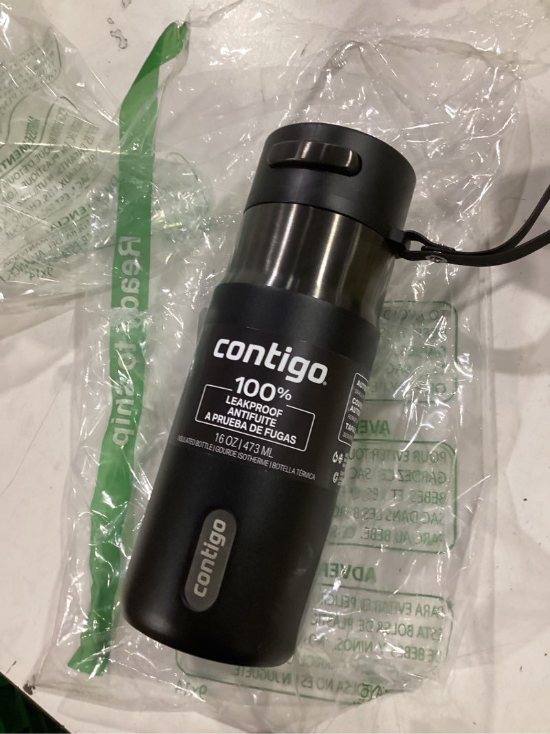 Condition photo showing Good Condition for contigo autoseal 16 oz stainless steel vacuum-insulated water bottle with leakproof push-button spout & lock, carry strap, bpa-free & lead-free, dishwasher safe licorice gunmetal 16 ounces