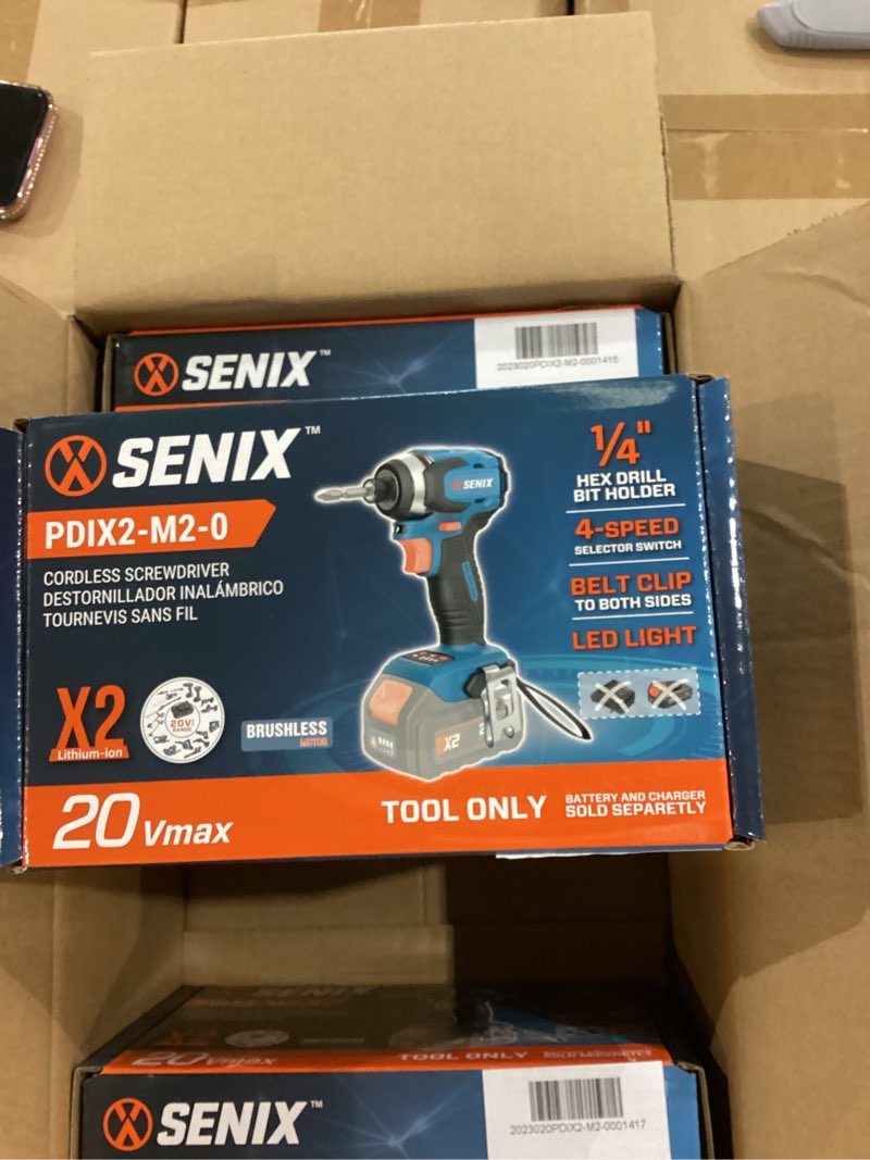 Condition photo showing New/Like New for senix 20 volt max* 1/4-inch impact driver, brushless motor, 130 foot-pound of max torque, 3000 rpm (tool only) pdix2-m2-0