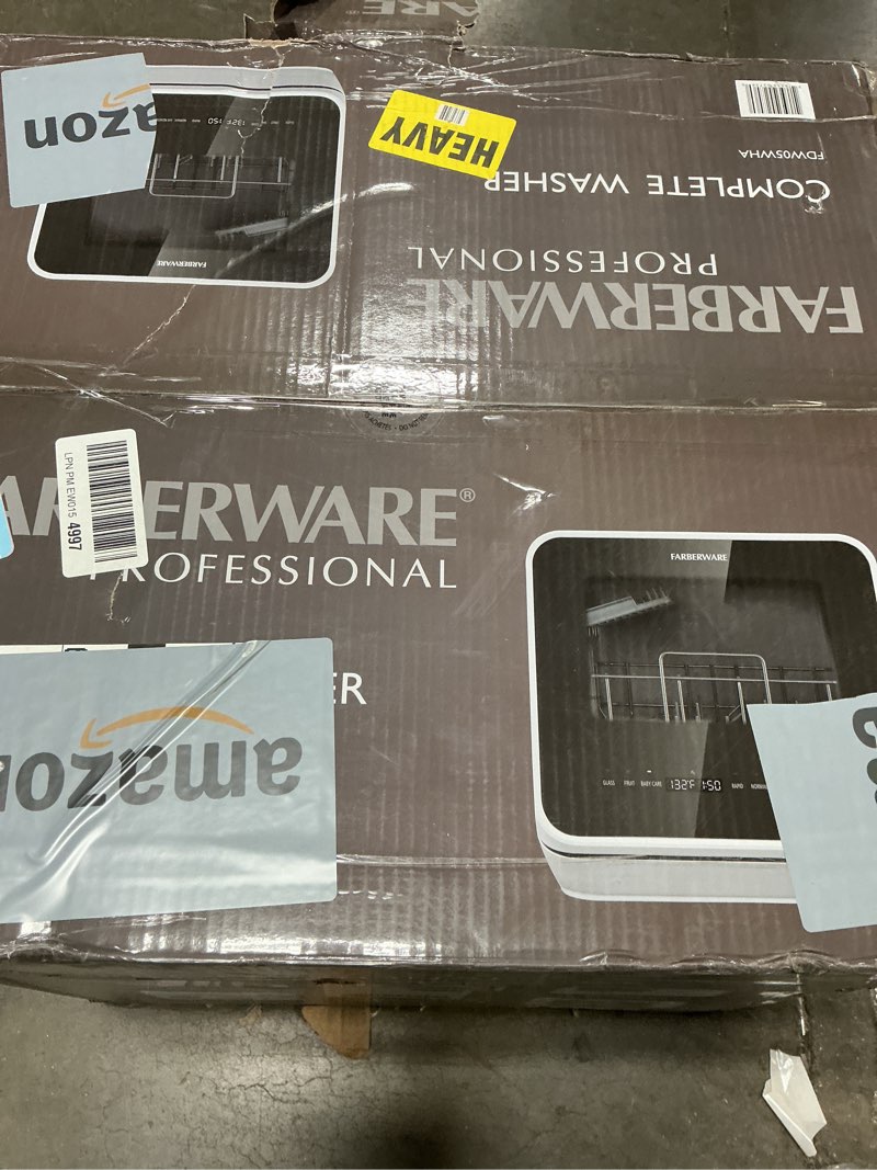 Condition photo showing Good Condition for Farberware Portable Countertop Dishwasher with 5-Liter Built-in Water Tank - 5-Program System for Home, RV, and Apartment - Wash Dishes, Glass, and Baby Products Black/White