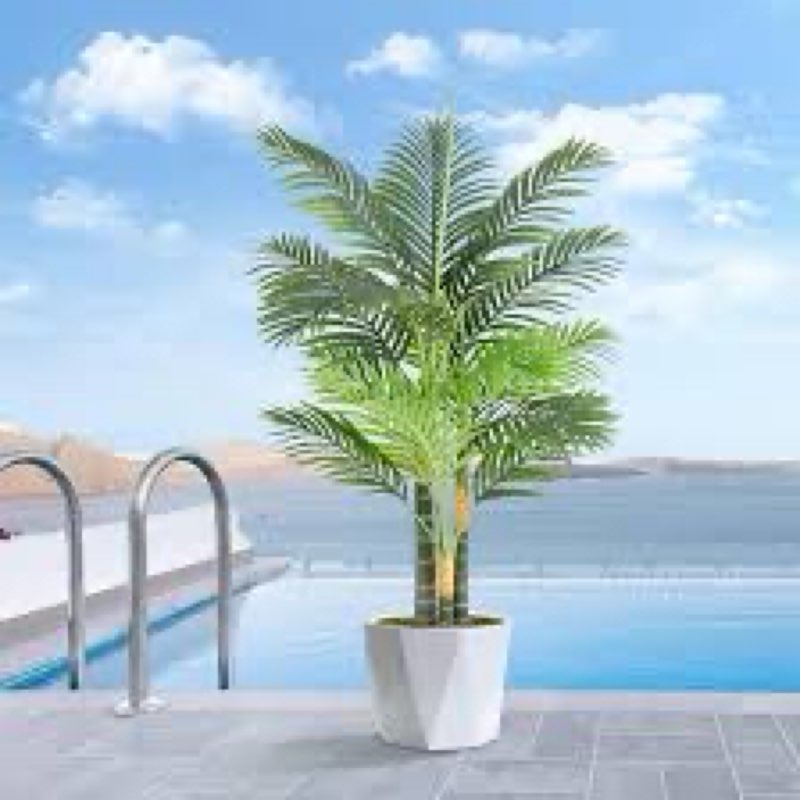 Triple Golden Cane Palm 4ft Artificial Tree Tall Large Faux Tropical Palm Tree Fake Plant in Pot for