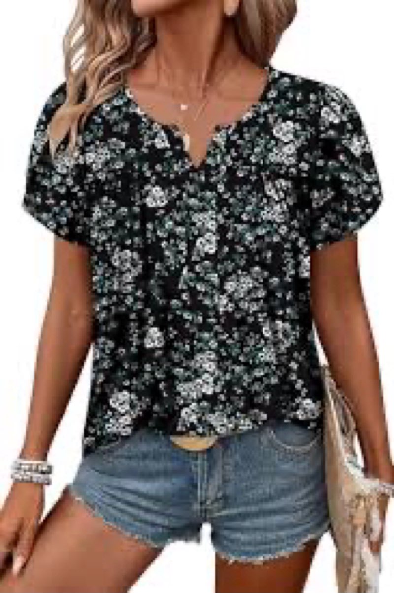 CRAZY GRID Oversized Tops for Women 2025 Summer Floral Printed Design Square Neck Short Puff Sleeve 