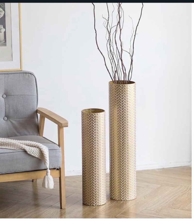 Sziqiqi Black Tall Floor Vase: 27.6/21.7in Metal Modern Cylinder Floor Vases - Woven Texture Extra Large Decorative Vase Set of 2 Home Decor for Living Room Bedroom Home Corner Indoor Office