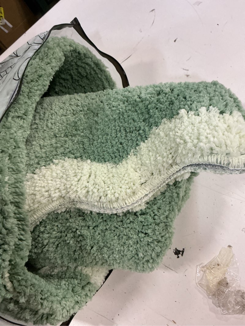 Condition photo showing As Is for monday moose bath mat with scalloped wavy ripple design, microfiber absorbent non slip tufted rug for floor, shower or kitchen (24x47 inch, sage) sage 2' x 3'11" (rectangular)