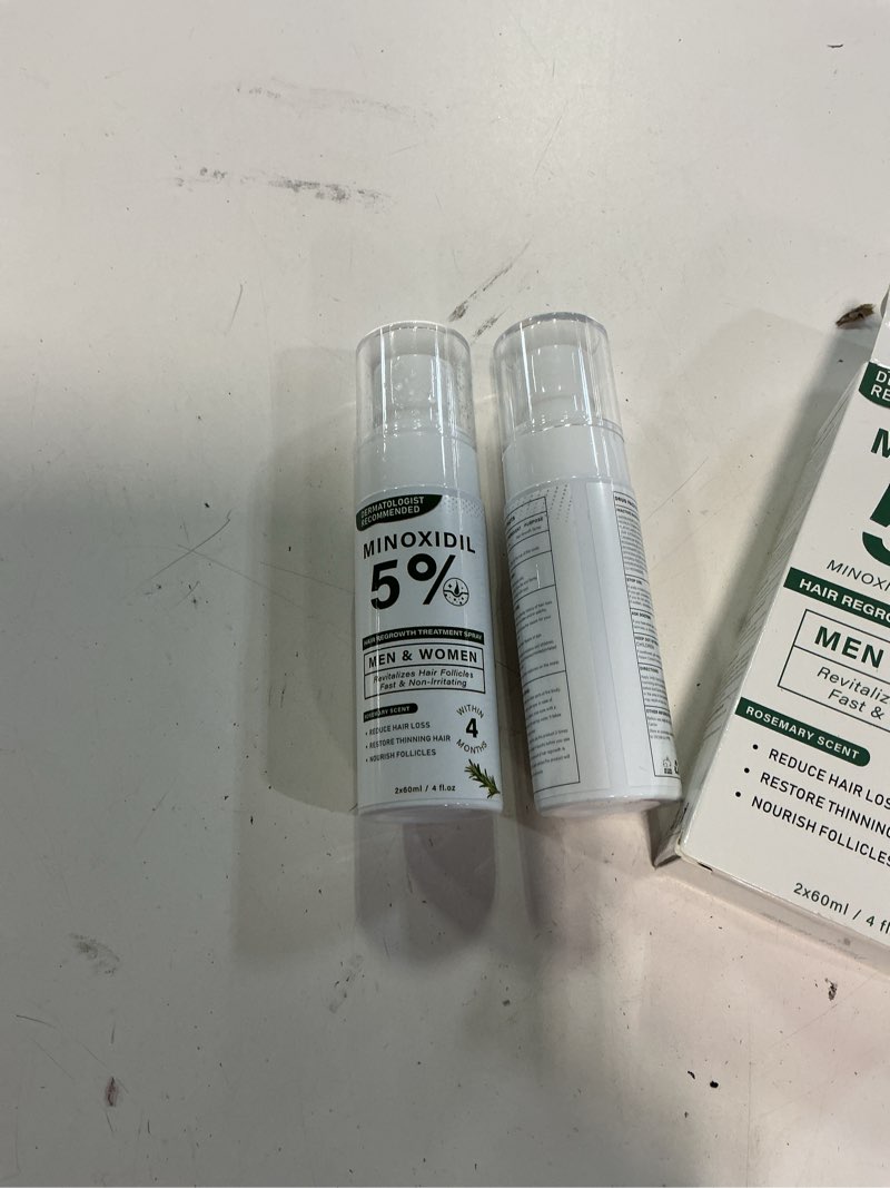 Condition photo showing New/Like New for (Exp:09.12.w028)5% Minoxidil Hair Regrowth Spray for Men and Women with Rosemary Scent – 2 x 60ml Value Pack for 4+ Months – Lightweight Non Greasy Mist for Thinning Hair Receding Hairline Crown Support (Rosemary)
