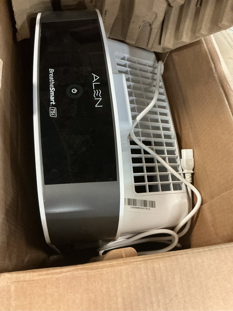Condition photo showing As Is for alen air purifier breathesmart 75i hepa with odor filter for large rooms up to 2800 sq. ft. - perfect for living room & kitchen - captures dust + pet dander & household odors - white white odor
