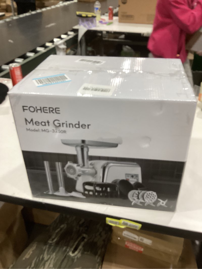 Condition photo showing As Is for Meat Grinder Heavy Duty, 3000W MAX, 5 in1 Meat Grinder for Home with Stainless Steel Sausage Stuffer Tubes(2 Sizes), Kubbe Maker & Burger/Slider Maker, Storage Box