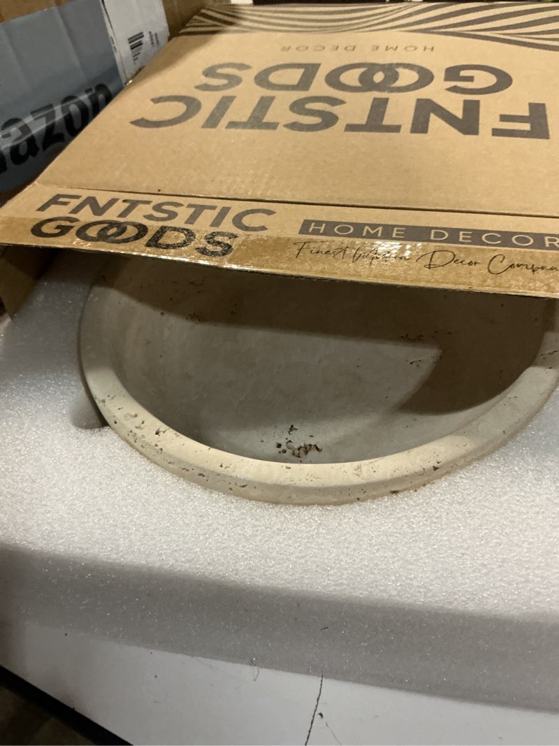 Condition photo showing Good Condition for travertine decorative bowl - 7.8” diameter & 2” height - key bowl for entryway table - travertine - organic modern centerpiece - beige/natural beige/natural - travertine