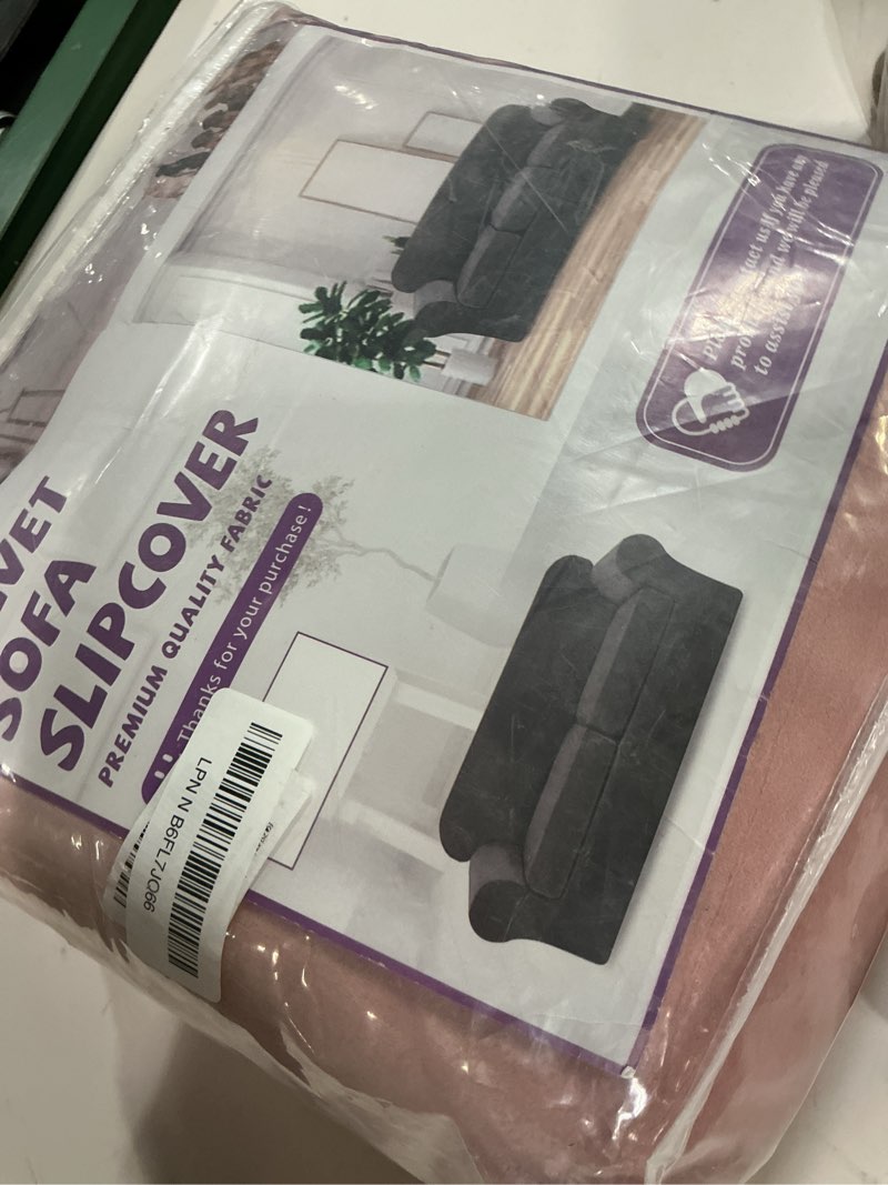 Condition photo showing Good Condition for weerrw 4 pieces velvet high stretch couch covers for 3 cushion couch sofa slipcovers, washable furniture protector with non slip elastic bottom, feature soft and thick plush fabric, pink, large large pink