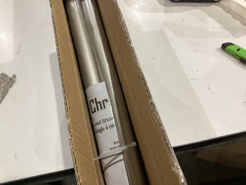 Condition photo showing New/Like New for curved shower curtain rod, adjustable 40-72 inches shower rod, rustproof expandable heavy duty round shower curtain rod for bathroom, bathtub, need to drill, nickel 40-72 inches brush nickel