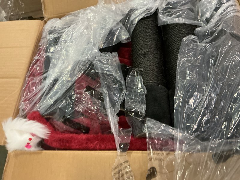 Condition photo showing Good Condition for Heybly Cat Tree with Toy, Cat Tower condo for Indoor Cats, Cat House with Padded Plush Perch, Cozy Hammock and Sisal Scratching Posts, Black and Red HCT004SBR