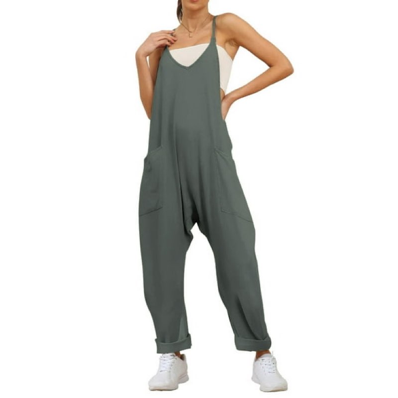 (Size M)Fantaslook Jumpsuits for Women Casual Loose Rompers Sleeveless Spaghetti Strap Overalls Jumpers Harem Long Pants with Pockets