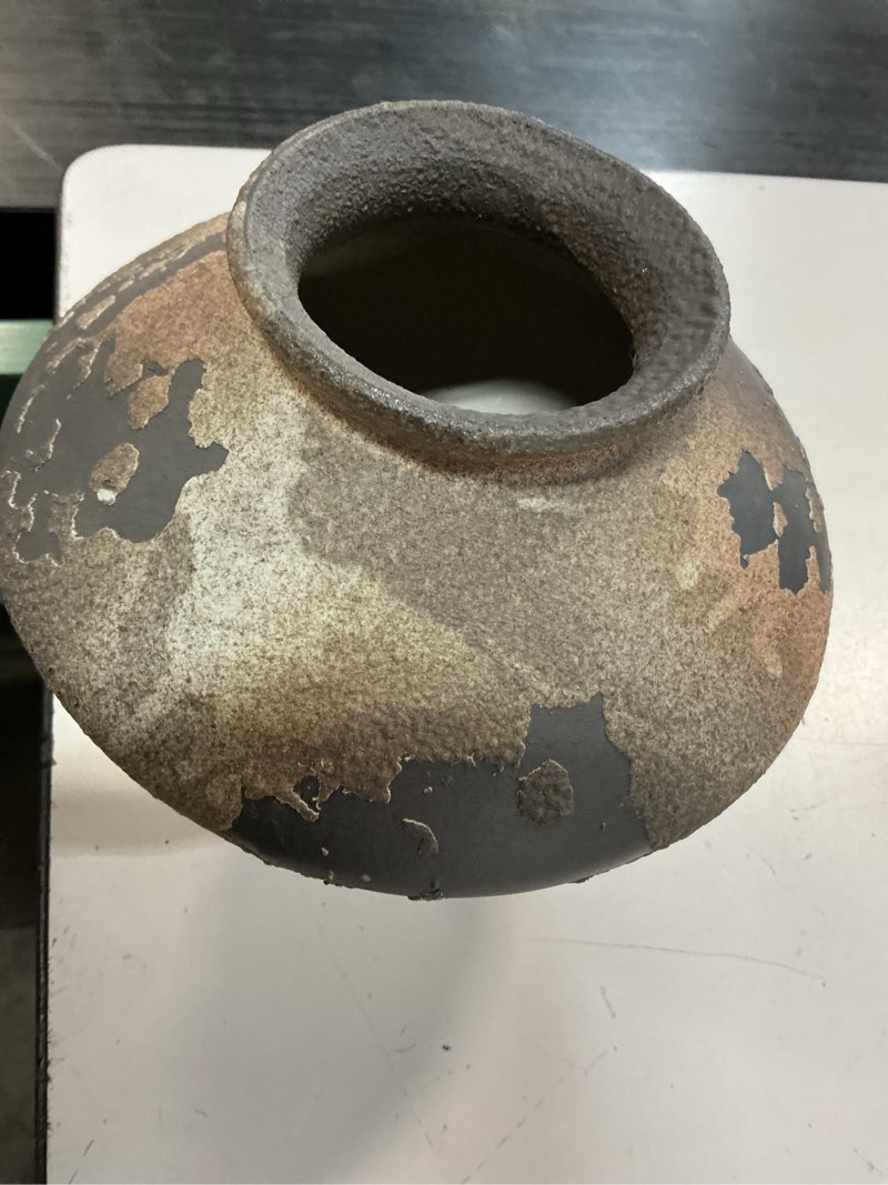 Condition photo showing Good Condition for wabi sabi rusty vintage vase, 6.3" tall wabi sabi decor rustic farmhouse pottery vase for centerpiece, textured pottery flower vases for home decorative, table, living room, bedroom, bathroom, kitchen antique iron rust 6.1 in