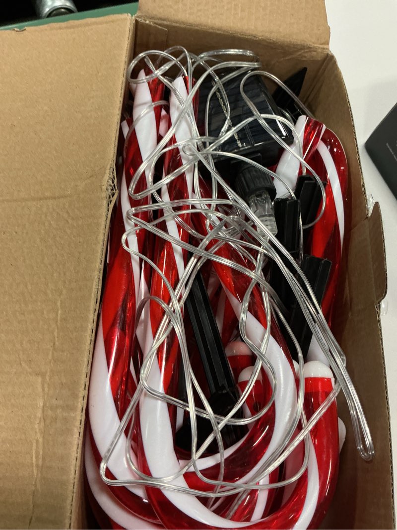 Condition photo showing As Is for Anordsem Solar Christmas Decorations Outdoor: 24 Pack Candy Cane Pathway Stake Lights - 15" Waterproof LED 8 Lighting Models Yard Garden DIY Decor - 2026 Xmas Gifts for Homeowners 24 Pack Red