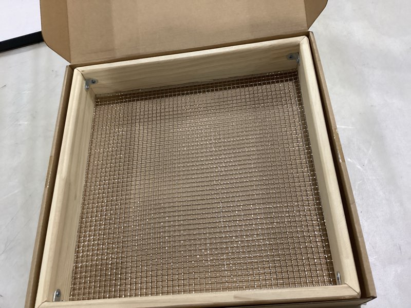 Condition photo showing As Is for soil sifter - steel wire mesh & natural wood dirt sifter for gardening - compost, rock, & dirt sifter tool with gloves and trowel- essential garden tool for flower & vegetable planting new style