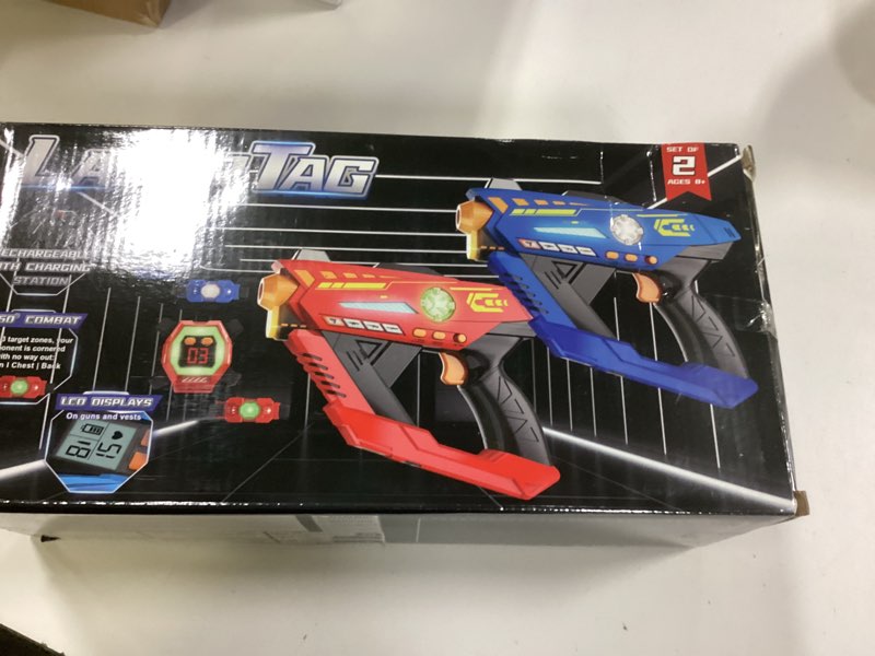 Condition photo showing New/Like New for gun toy set of 2 rechargeable with infrared technology gun sets for indoor & outdoor play – fun birthday gift for boys & girls ages 8 9 10 11 12+ years old (green&purple) 2pcs green&purple
