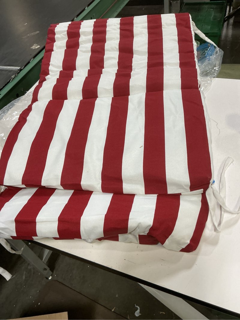Condition photo showing Good Condition for outdoor chaise lounge chair cushion waterproof 74.4 x 22 x 4.7 inches memory foam lounge chair cushions for outdoor furniture with ties, thickened pool lounge chair cushion, stripe red&white stripe red&white 74.4" l x 22" w x 4.7" h