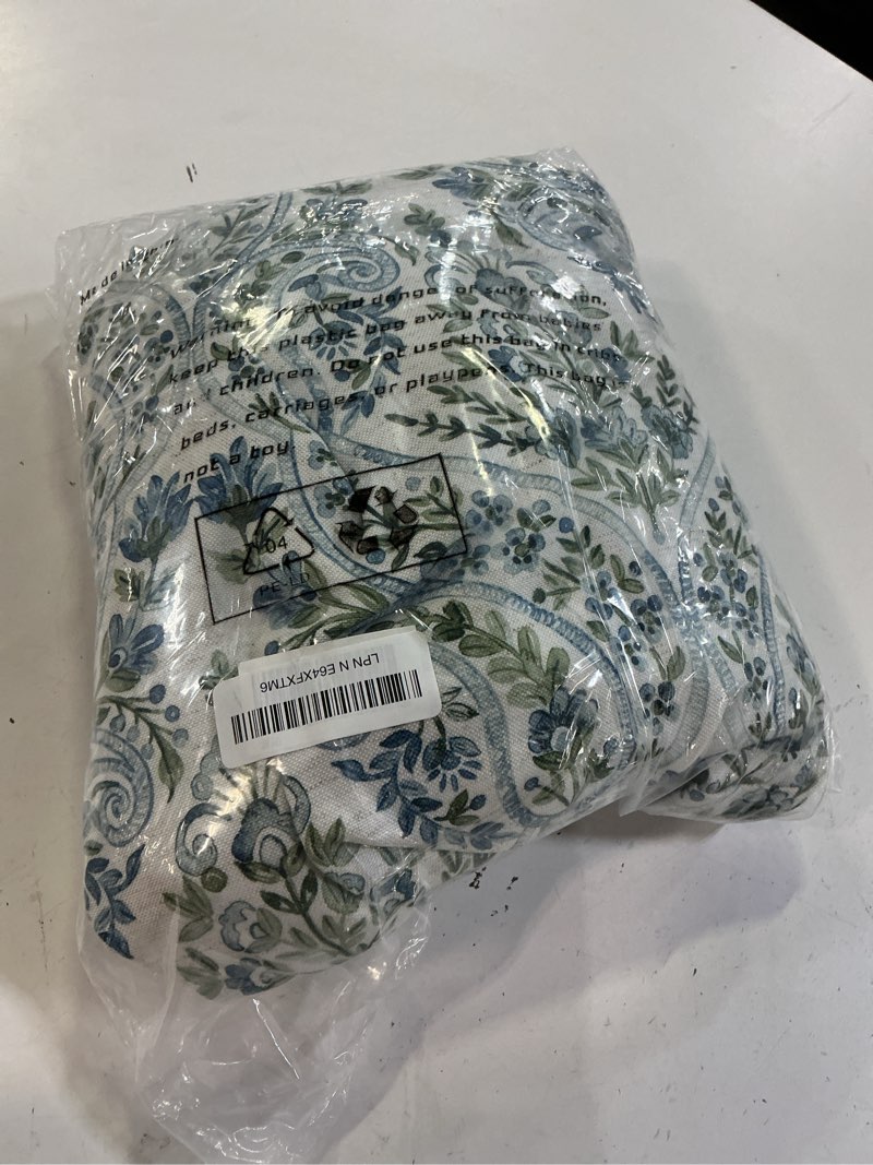 Condition photo showing Good Condition for bgment boho curtains for living room - linen leaf paisley floral pattern light filtering grommet window semi sheer drapes for farmhouse, 2 panels, 52 x 90 inch, blue 52"w x 90"l (pack of 2) blue & green