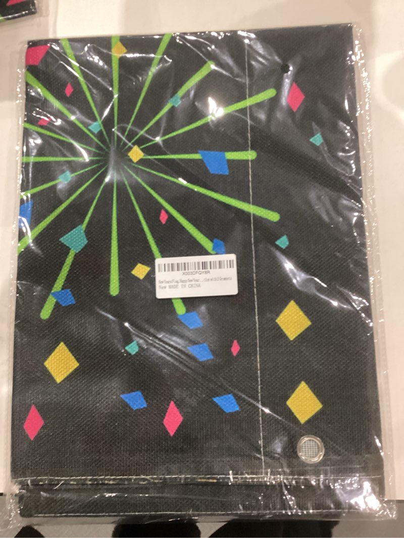 Condition photo showing New/Like New for New Years Flag,Happy New Year Garden Flag 28 x 40 Inch Fireworks Wine Glass Clock Happy House Flag for Greettings or Decoration