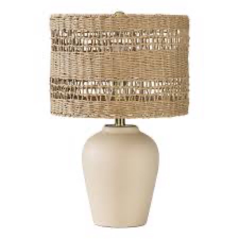 Boho Style Ceramic Rattan Table Lamp For Living Room/Bedroom/Entryway Console/Decorative Supplements With Rattan Accent