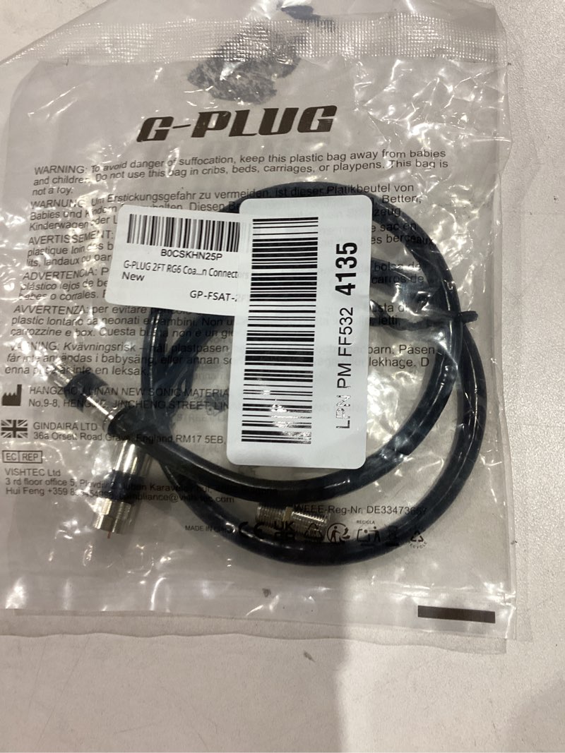 Condition photo showing Good Condition for G-PLUG 2FT RG6 Coaxial Cable Connectors Set - High-Speed Internet, Broadband and Digital TV Aerial, Satellite Sky Cable Extension- Weather-Sealed Double Rubber O-Ring and Compression Connectors Black 2FT Black