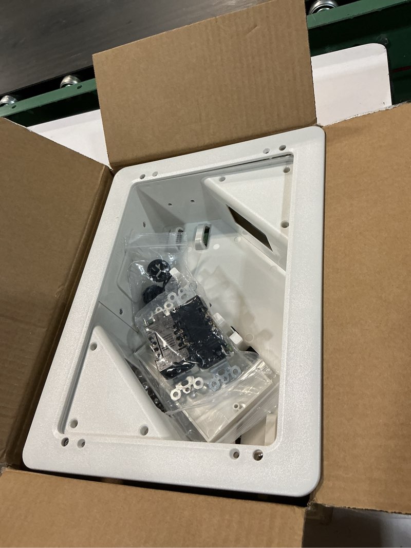 Condition photo showing New/Like New for in-wall tv box with flange for home theater installation, 11.9" x 8.4" cord hider for wall mounted tv, with 2 outlets, cable bracket, lv cable & 1-1/2" ent entrance, ideal for new or retrofit job white 1 pack