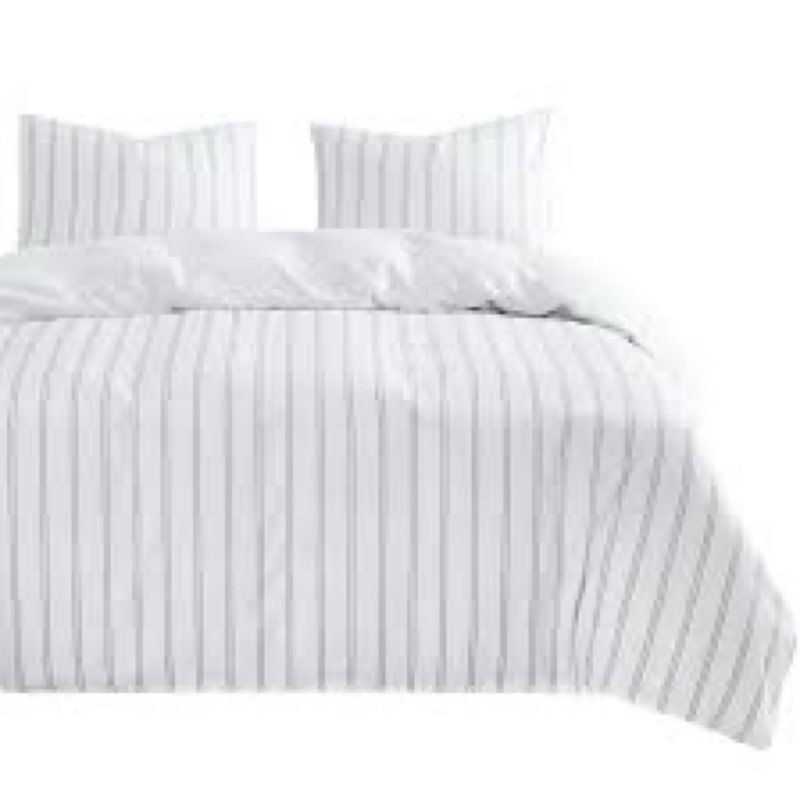 Wake In Cloud - Striped Comforter Set, Ticking Stripe Vertical Pinstripe Neutral Farmhouse Pattern P
