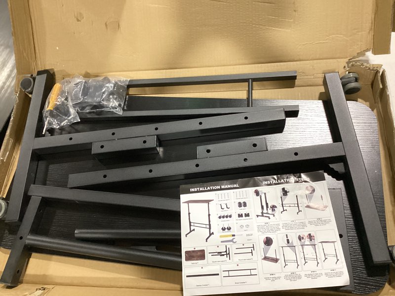 Condition photo showing As Is for siducal standing desk adjustable height, small mobile table with wheels, rolling desk for standing or sitting, portable computer desk for walking pad, black standard black