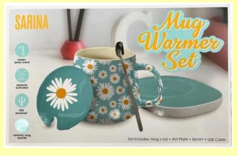 coffe and tea usb powered mug warmer set with ceramic mug and lid