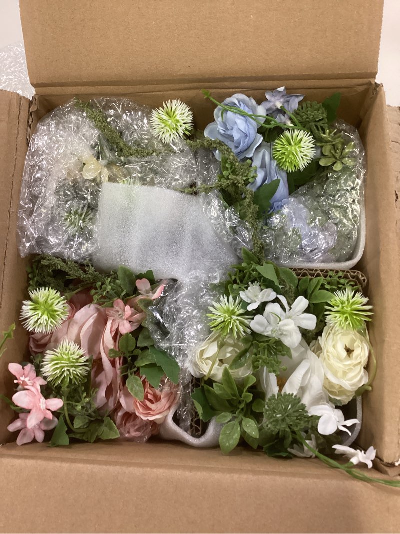 Condition photo showing Good Condition for lueur artificial flowers with ceramic vase, 4pcs white jade rose arrangement – spring floral decor– faux flowers in planters for centerpiece table decorations, home, office & seasonal decoration 4pcs-white jade rose