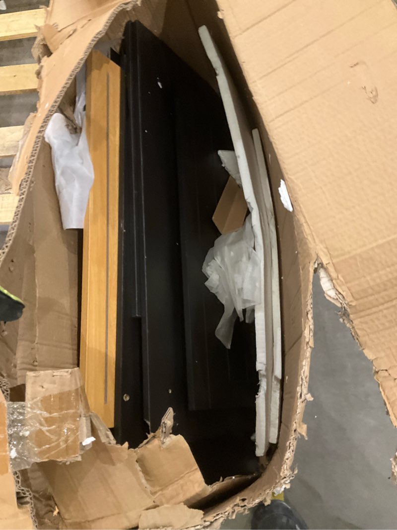 Condition photo showing As Is for Shintenchi Kitchen Island Cart with Storage,Rolling Kitchen Island Side Table on Wheels with Worktop,Single Door Storage Cabinet and Drawer for Kitchen,Dinning Room, Black Black 26 inch w/o Handle