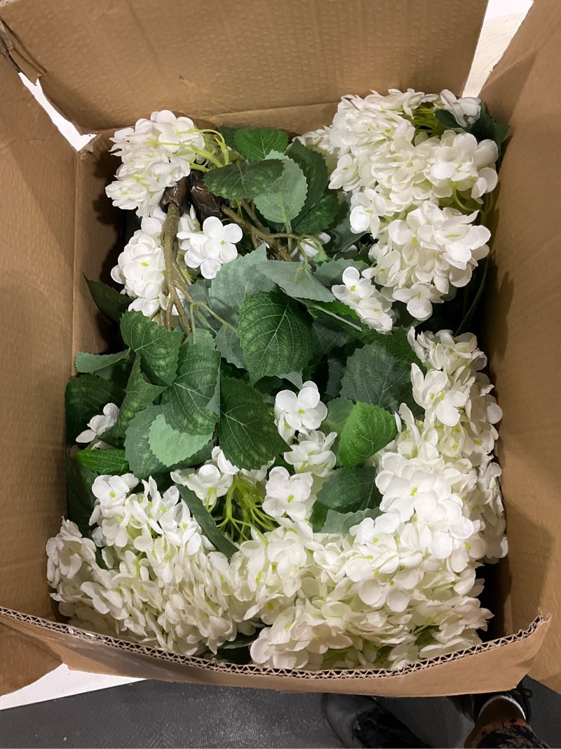Condition photo showing New/Like New for faux hydrangea tree 30" tall (2 pack), artificial hydrangea plant in pot with white flowers, realistic hydrangea tree for indoor outdoor porch, patio, home decor