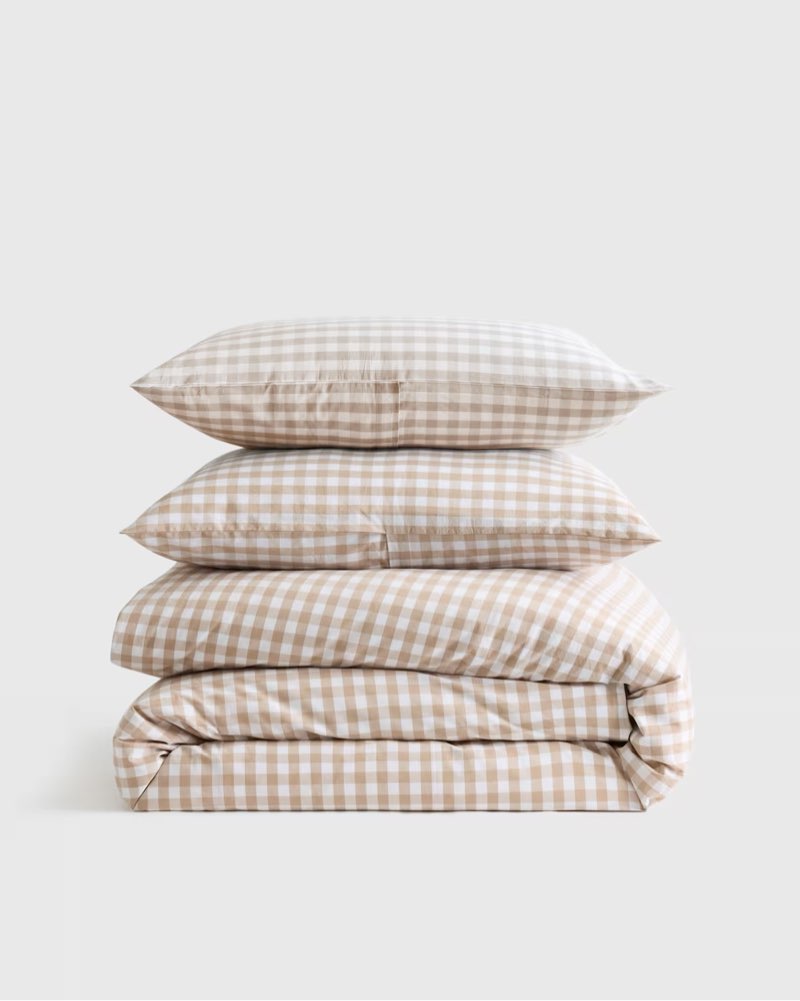 Classic Organic Percale Gingham Duvet Cover Set Full 